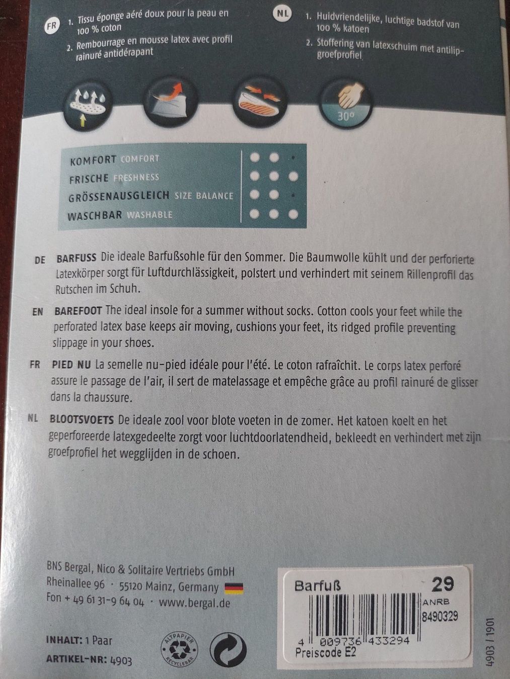 Herrenschuhe: Bergal Barfuss Einlegesohle Grösse 29 – Neu und originalverpackt aus Beckenried von Havacola 4