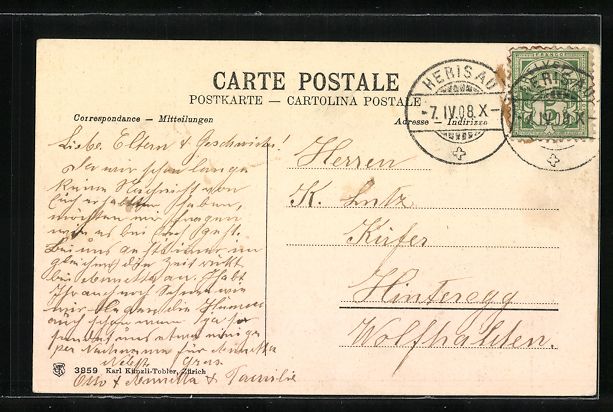 Ansichtskarten: AK Herisau, Poststrasse mit Cafe Tiger – Gebraucht aus Berlin von bartko-reher 1