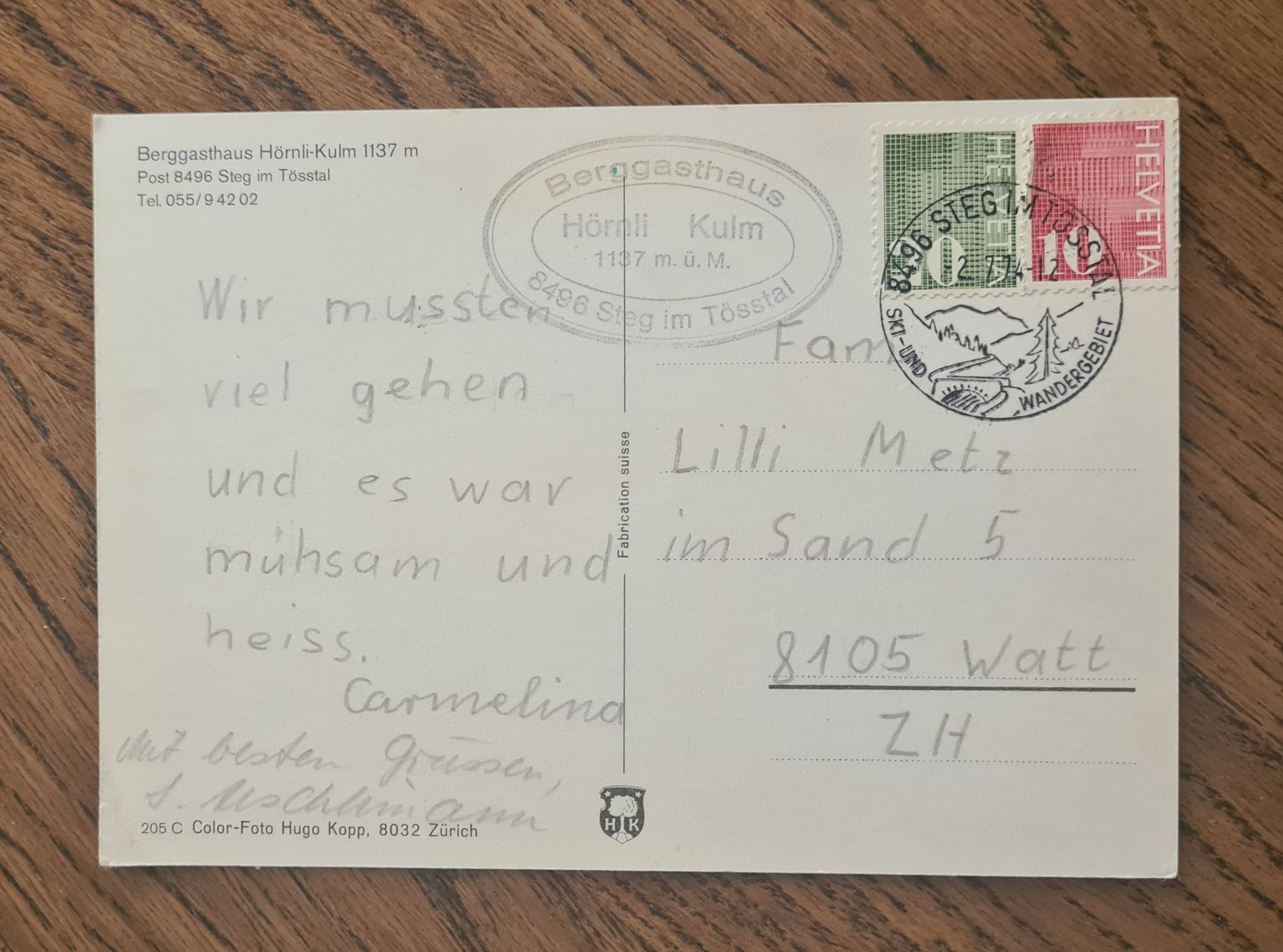 Cartoline postali: Berggasthaus Hörnli-Kulm 1974 – Usato da Ebikon venduto da Donar50 2