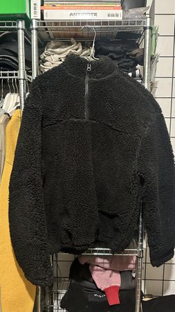 Weekday Ilan Pile Halfzipup Black Fleece Pullover - Size XS