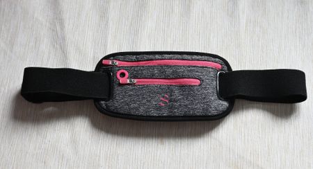 Sportbauchtasche 2 Fächer, grau-pink