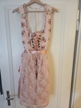 Dirndl Kleid rosa mit Blumenmuster und Spitze Grösse 36