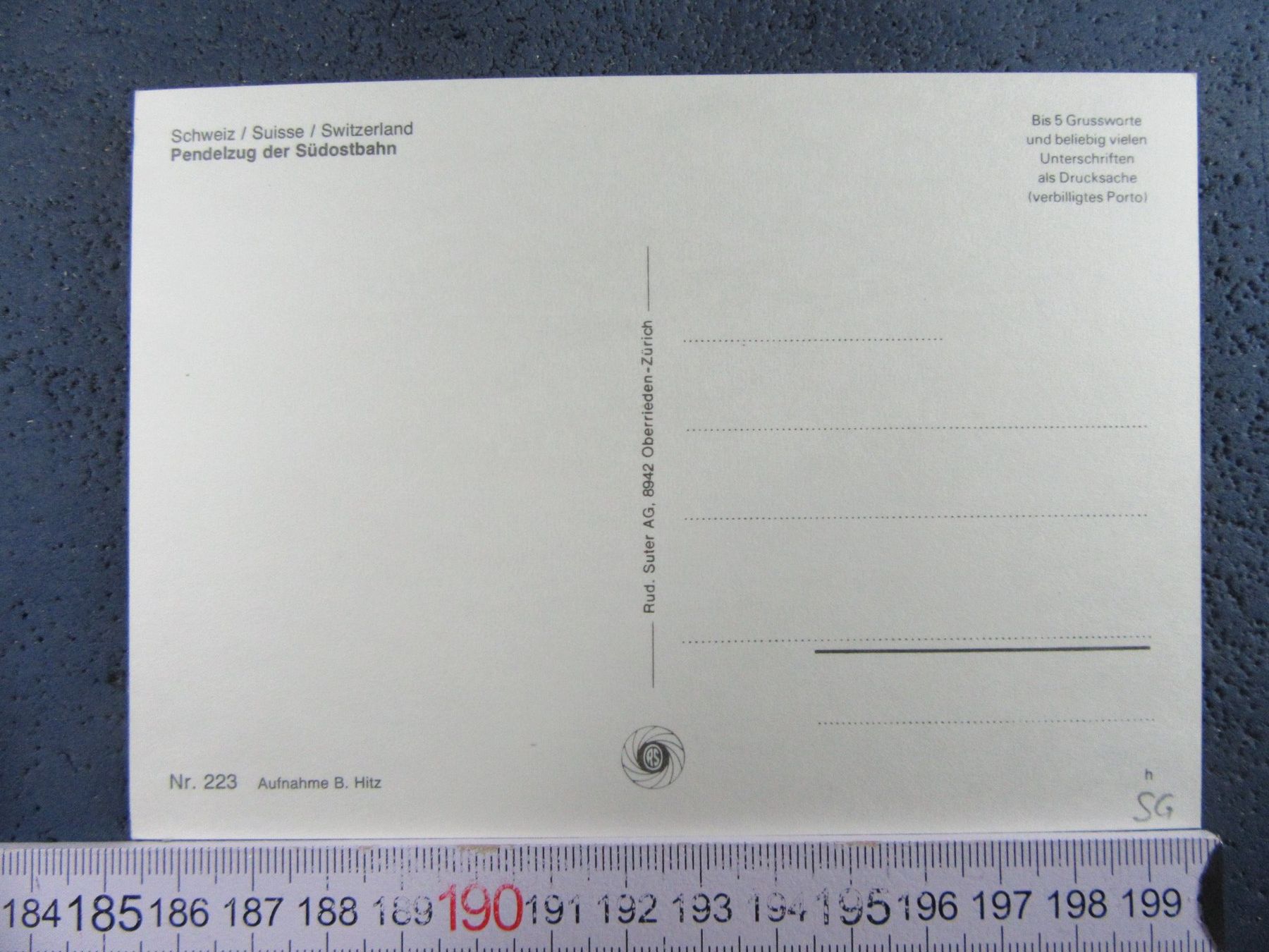 Cartoline postali: BAHN SCHWEIZ SOB PENDELZUG SÜDOSTBAHN AK – Usato da Ettingen venduto da Hausi4711 1
