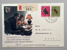 1953 Tag d. Briefmarke Einges. Karte mit Paar J150+151