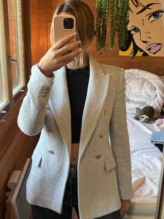 Blazer Zara bleu clair tweed croisé taille S