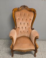 Prachtvoller Barock-Sessel / Ohrensessel – Altrosa Samt