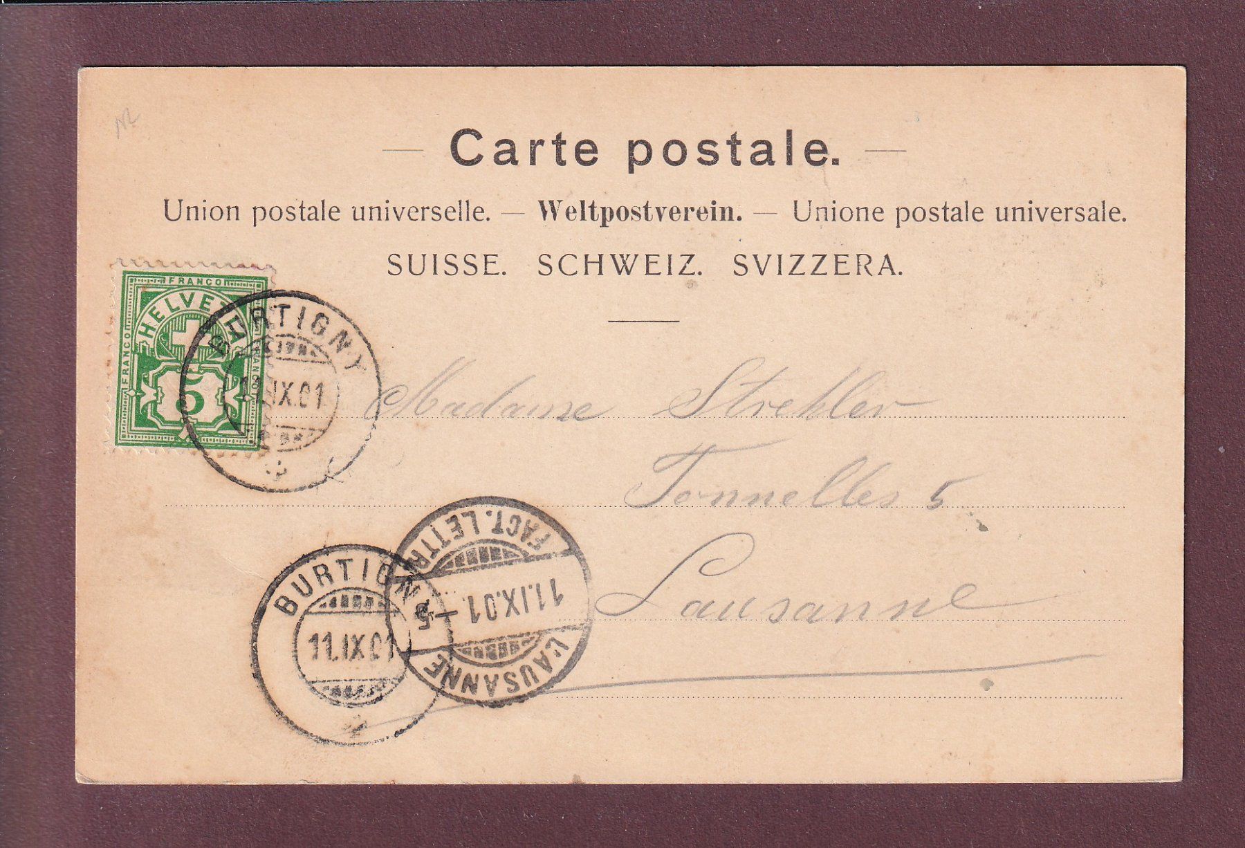 Cartoline postali: Temple de BASSINS - 1901 – Usato da Pully venduto da nicecards 1