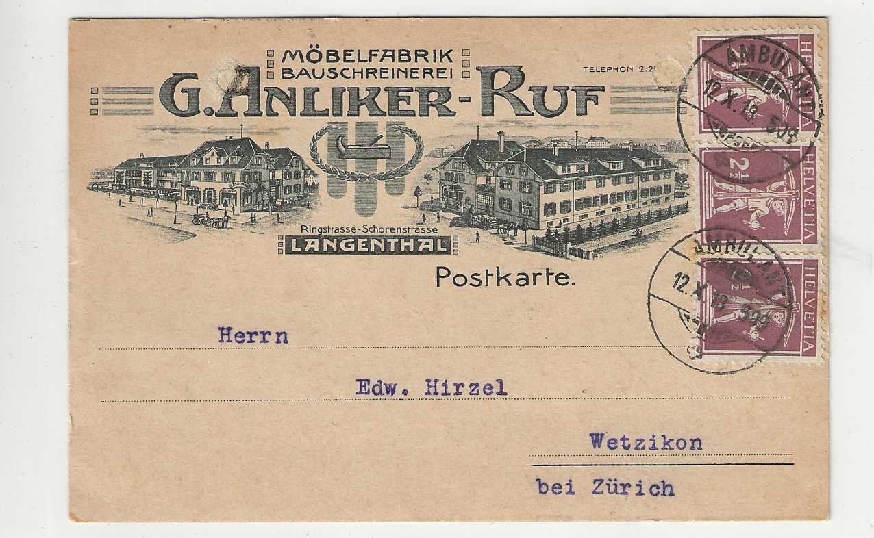 Cartoline postali: Langenthal, 1918, Litho – Usato da Spiez venduto da Niesen20