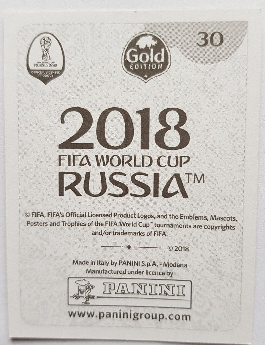 Panini Carte collezionabili: Russia 2018 Panini Nr. 30 – Usato da Koppigen venduto da Jsimsala 1