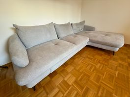 Ecksofa Stoff hellgrau mit Schlaffunktion und Bettkasten