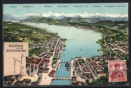 Zürich, Panorama un der Züricher-See m