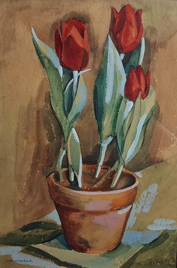 Dipinti: Armin Schwarzenbach 1914 - 2000 Tulpen im Topf – Usato da Schlossrued venduto da RareKunstWelt 1
