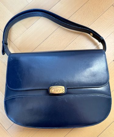 Borsa vintage Gucci modello postina in pelle blu navy