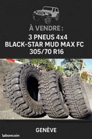 3 pneus Black-Star Mud Max FC 305/70 R16  Excellent état