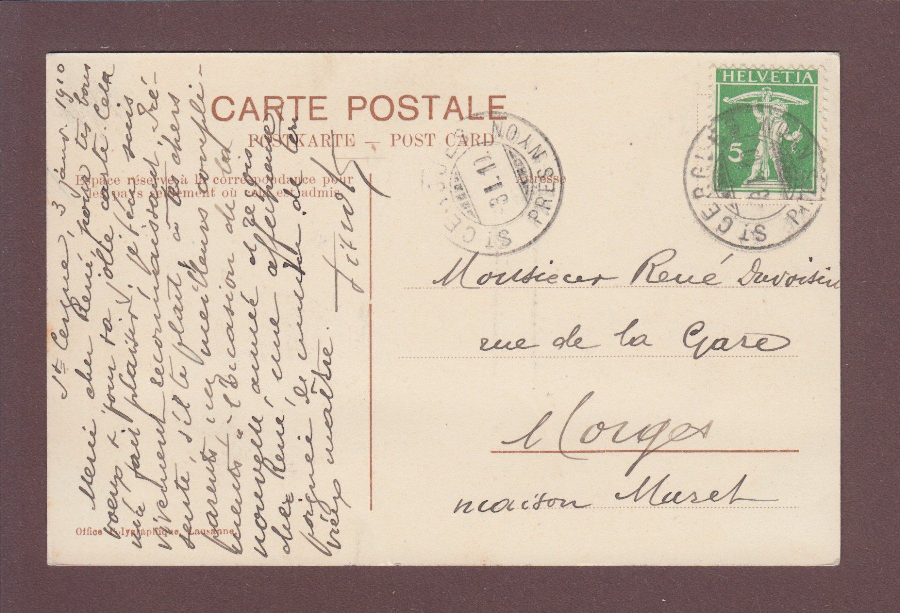 Cartoline postali: ST. CERGUE - Dans la forêt en hiver - 1910 – Usato da Pully venduto da nicecards 1