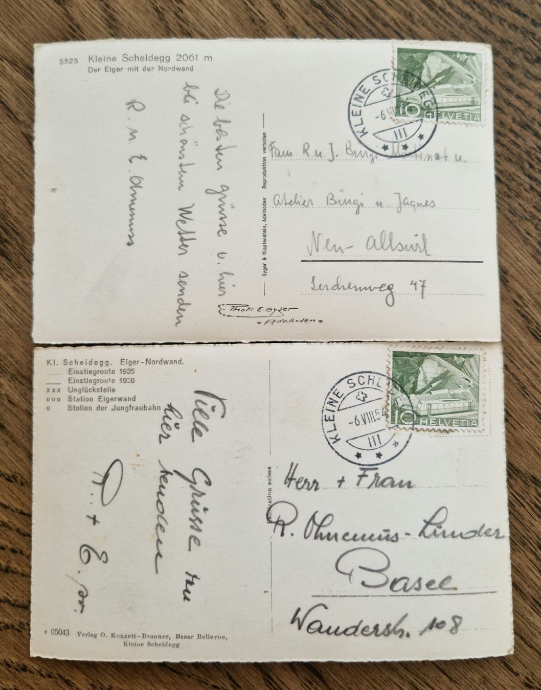 Cartoline postali: 2 AK Kleine Scheidegg 1954 – Usato da Ebikon venduto da Donar50 2