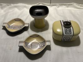 Keramik Set, Aschenbecher, Kerzenständer, Dose Vintage 70er 