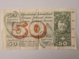50 francs suisses 1973 presque neuf, avec de petits plis