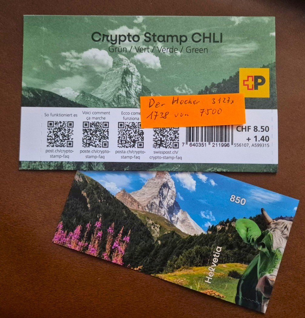 Tutti i francobolli: Swiss Crypto Stamp CHLI GRÜN, Der Hocker, postfrisch – Nuovo (secondo la descrizione) da St. Moritz venduto da Guenteratch