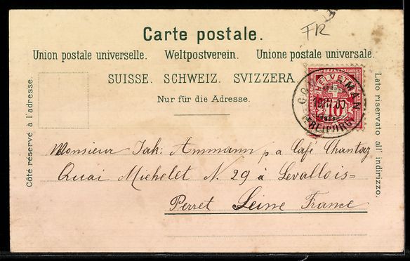 Ansichtskarten: Lithographie Murten, Vue générale, Obelisk, Post – Gebraucht aus Berlin von bartko-reher 1