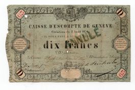 (1235) Banknote 10 Franken 1856 gefaltet