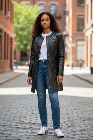 MANDARIN manteau cuir noir stylé taille 46