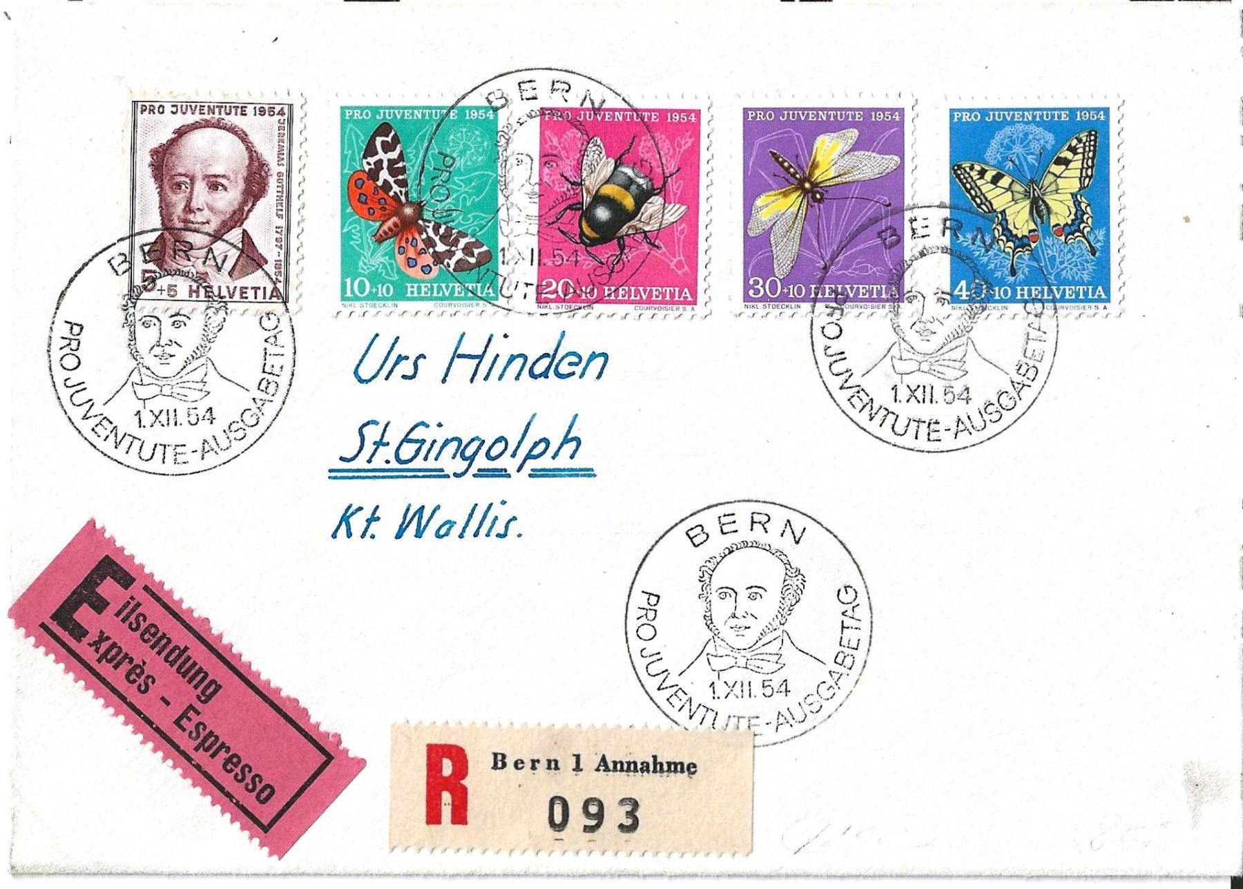 Tutti i francobolli: FDC Pro Juventute 1954 (Express) – Usato da Zürich venduto da Philacat11