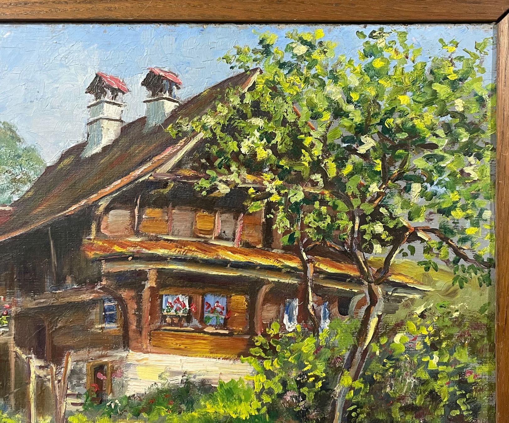 Gemälde: Bauernhaus Anblick mit Top Malerei Monogrammiert – Gebraucht aus Root von  3