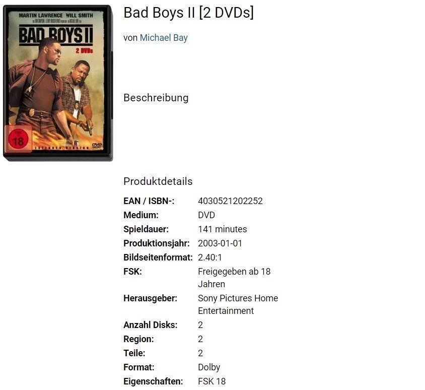 Tutti i DVDs: Bad Boys II [2 DVDs] – Usato da Buchrain venduto da Sssschaller