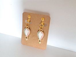 Süsse Ohrclips Heissluftballon gold rosa blau Vintage Retro
