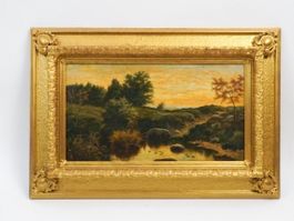 Paysage de crépuscule au ruisseau — huile sur toile
