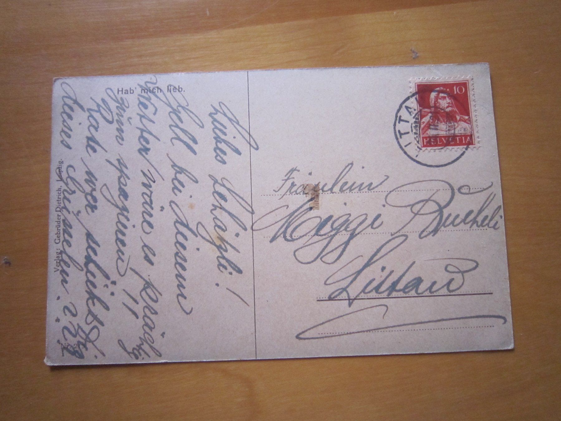 Cartoline postali: No 7 Postkarte "hab mich lieb" 1921 – Usato da Gordola venduto da Polentaefung 1