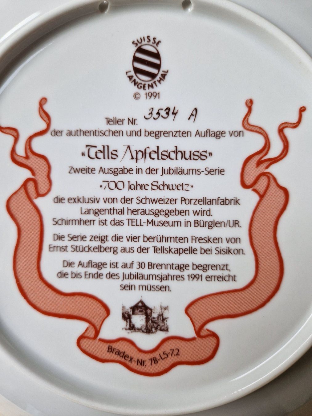 Teller: Tell's Apfelschuss Bradex-Teller von Langenthal – Gebraucht aus Münchenbuchsee von Aare22 2