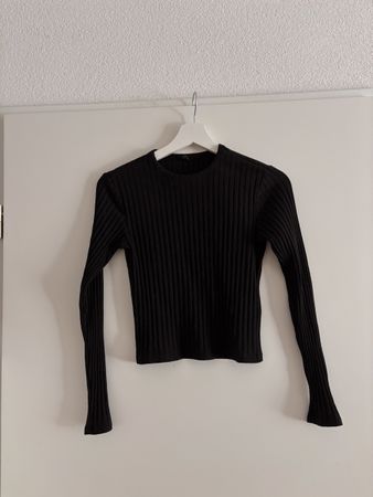 Schwarzes Langarm Top Rippenmuster