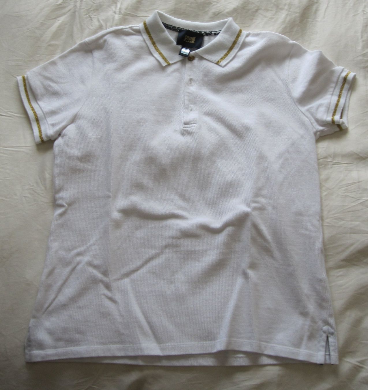 Roberto Cavalli Magliette Polo: Polo ROBERTO CAVALLI CLASS Blanc liseré doré – Usato da Nyon venduto da WHTF 2