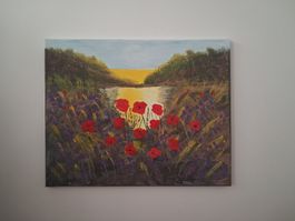 Original Acrylbild – Mohnblumen am See – Unikat