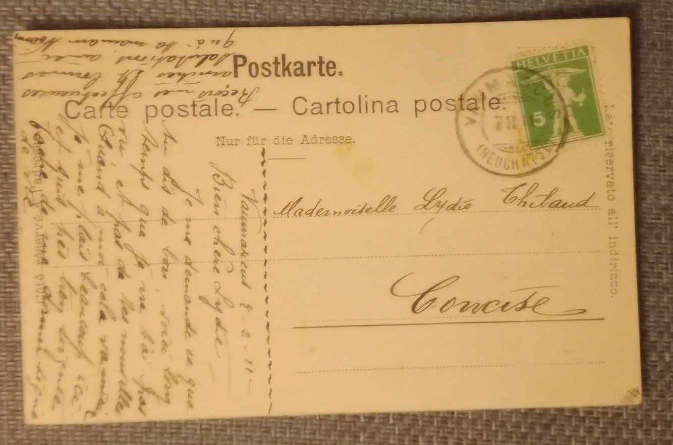 Cartoline postali: Carte Postale / Vaumarcus - Pension vers la rive - 1911 – Usato da Le Locle venduto da PereiraHugo 1
