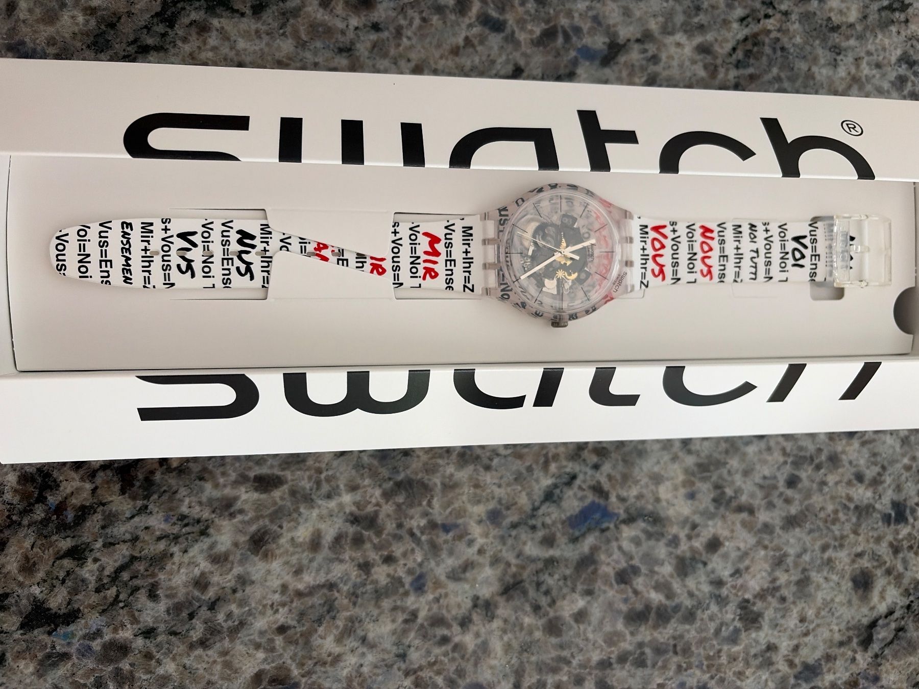 Swatch Uhren: Swatch Uhr "Voi" mit Spruch transparent, neu – Neu und originalverpackt aus Maisprach von Carmen_Jeker