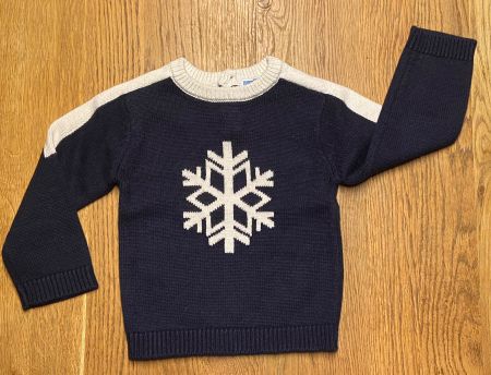 JACADI Pull flocon marine et blanc 42% laine 96 / 36 mois