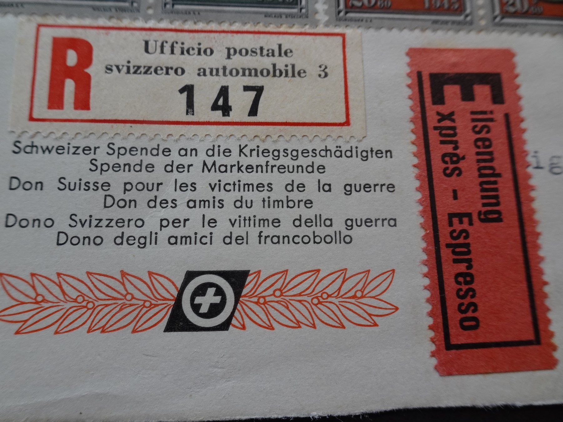 Tutti i francobolli: 3.III.45 SONDERBRIEF SCHWEIZERSPENDE FÜR KRIEGSGESCHÄDIGTE – Usato da Eschenbach SG venduto da eDaisy 1