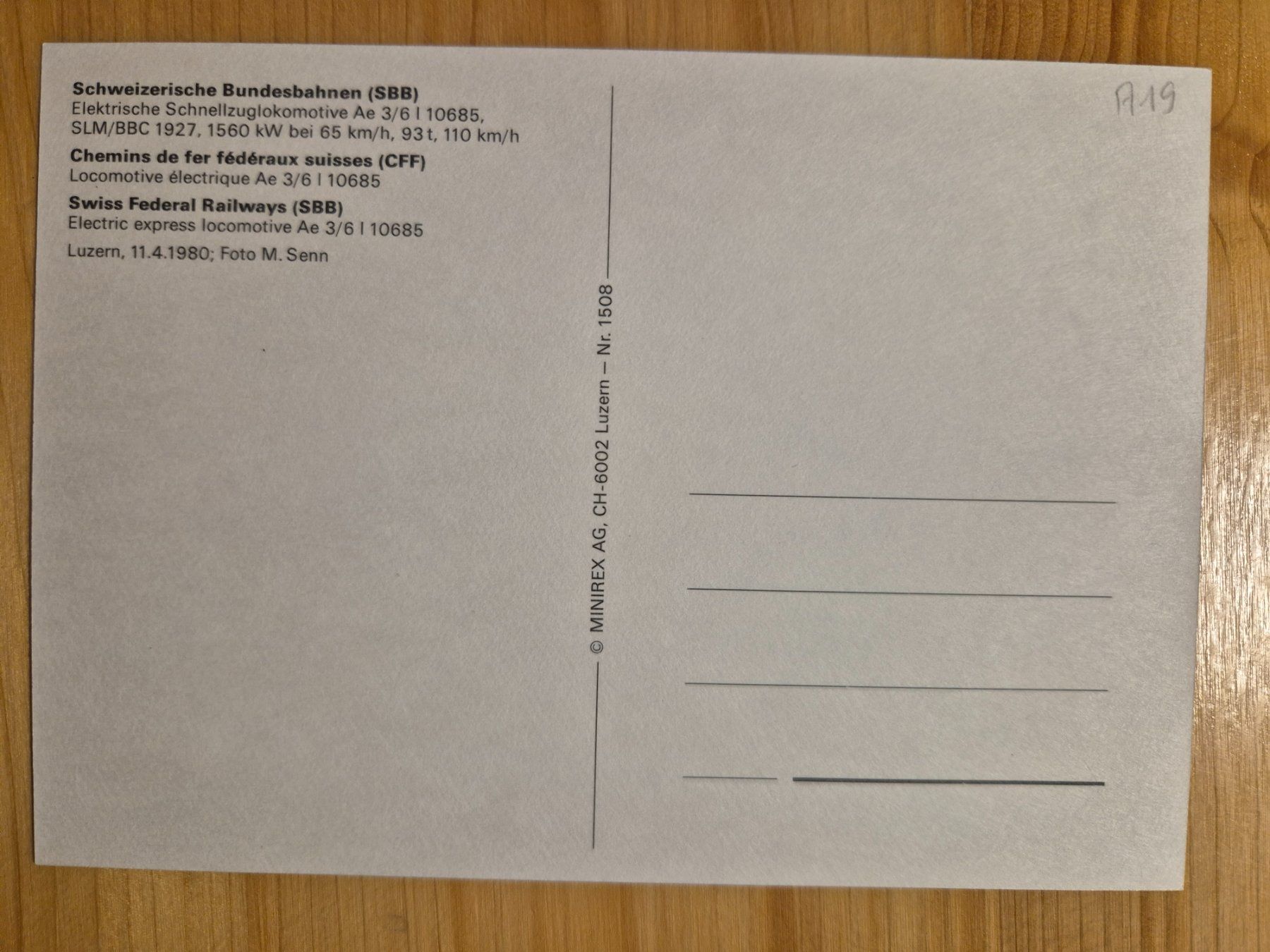 Cartoline postali: SBB-CFF Ae 3/6' 10685 – Usato da St-Léonard venduto da thipif 1