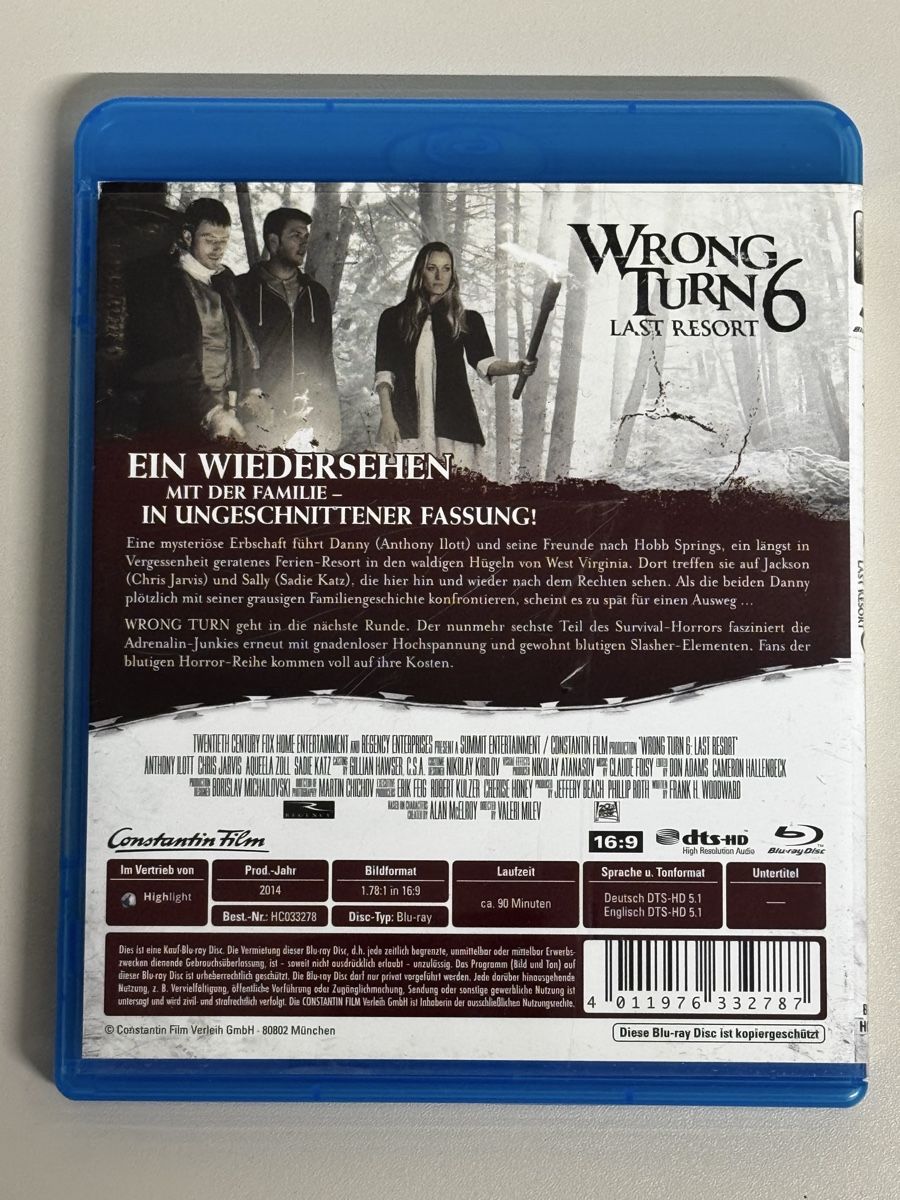 Tous les DVDs: Wrong Turn 6 Last Resort Unrated Blu-ray dt.fassung – D'occasion à Zürich par Nobs1 1