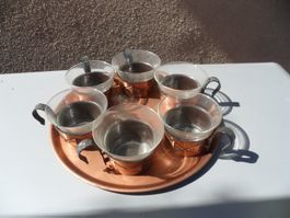 6 Tasses avec support cuivre + plateau