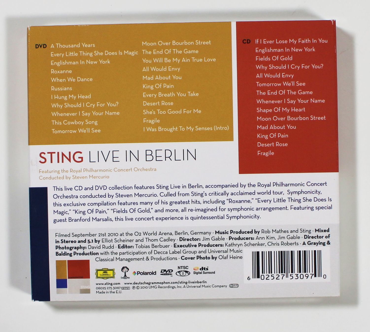 CD: Doppel CD - STING - LIVE IN BERLIN 2010 – Usato da Brüttisellen venduto da Collector-Corner 3
