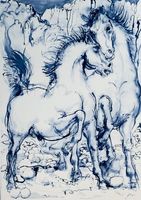 Hans Erni «Pferdepaar in Blau» – Keramikbild, Nr. 139/950