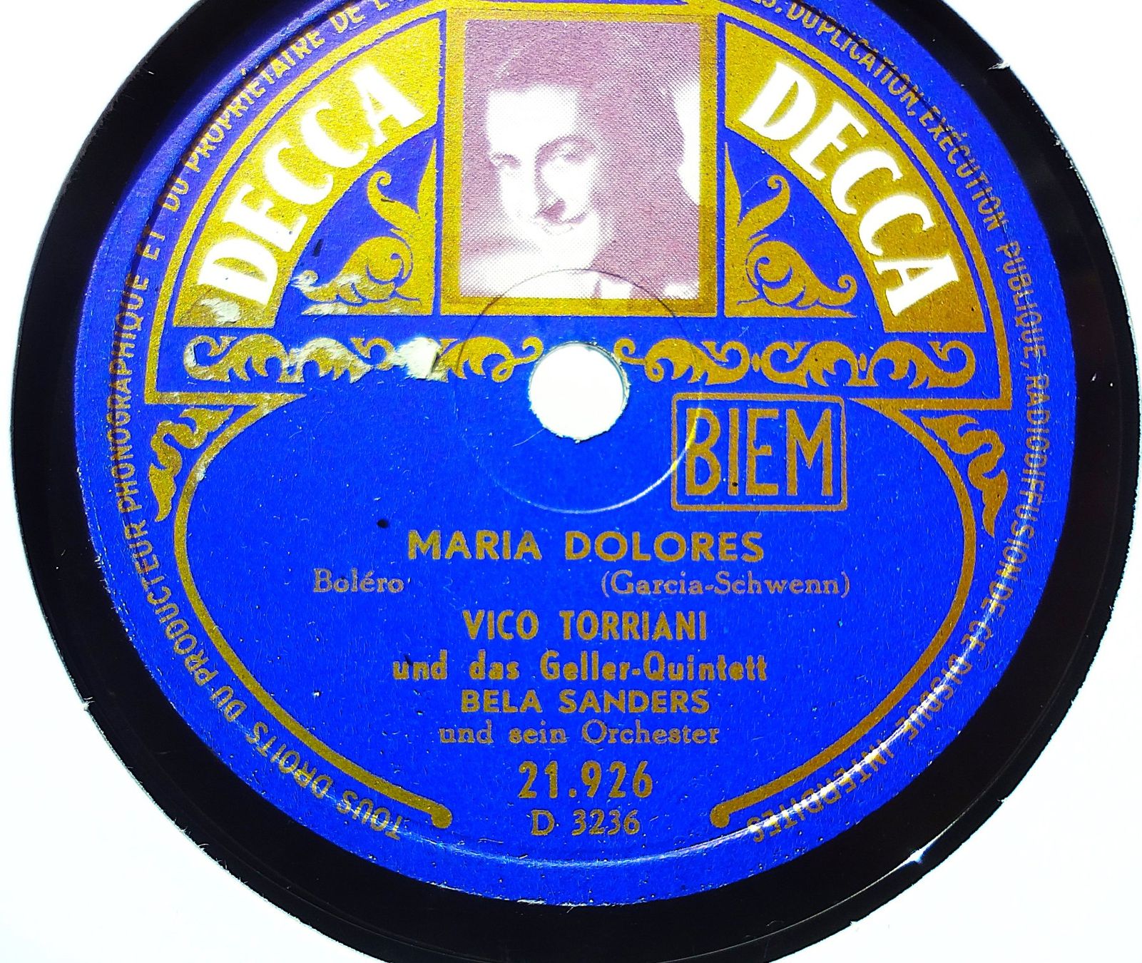 Dischi in vinile: Vico Torriani, seltene Schellackplatte mit Fotolabel – Usato da Hemishofen venduto da Phonomandy 1