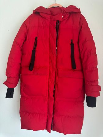 Red Winter Puffer Jacket, Benetton, Size S