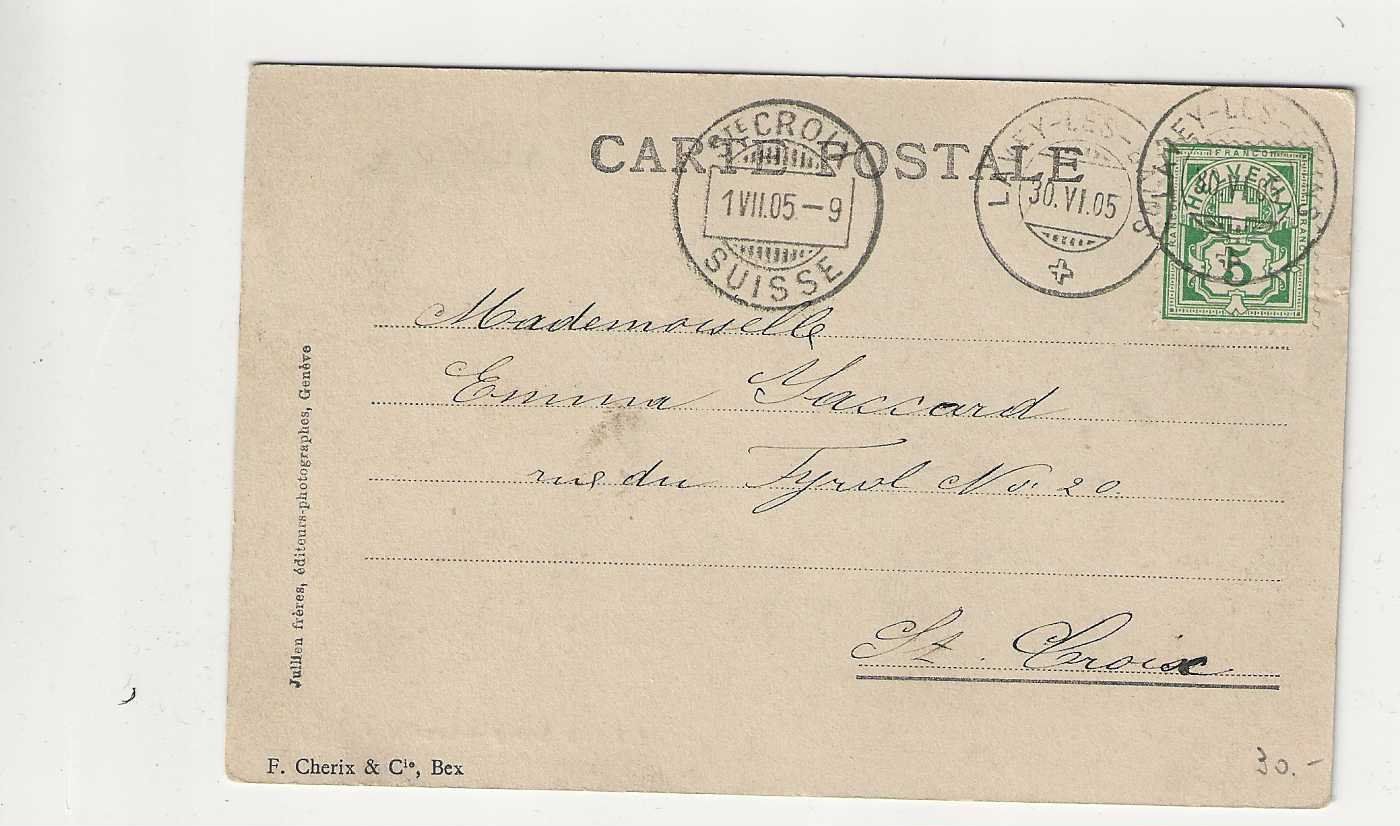 Cartoline postali: Lavey-les-Bains, 1905 – Usato da Spiez venduto da Niesen20 1