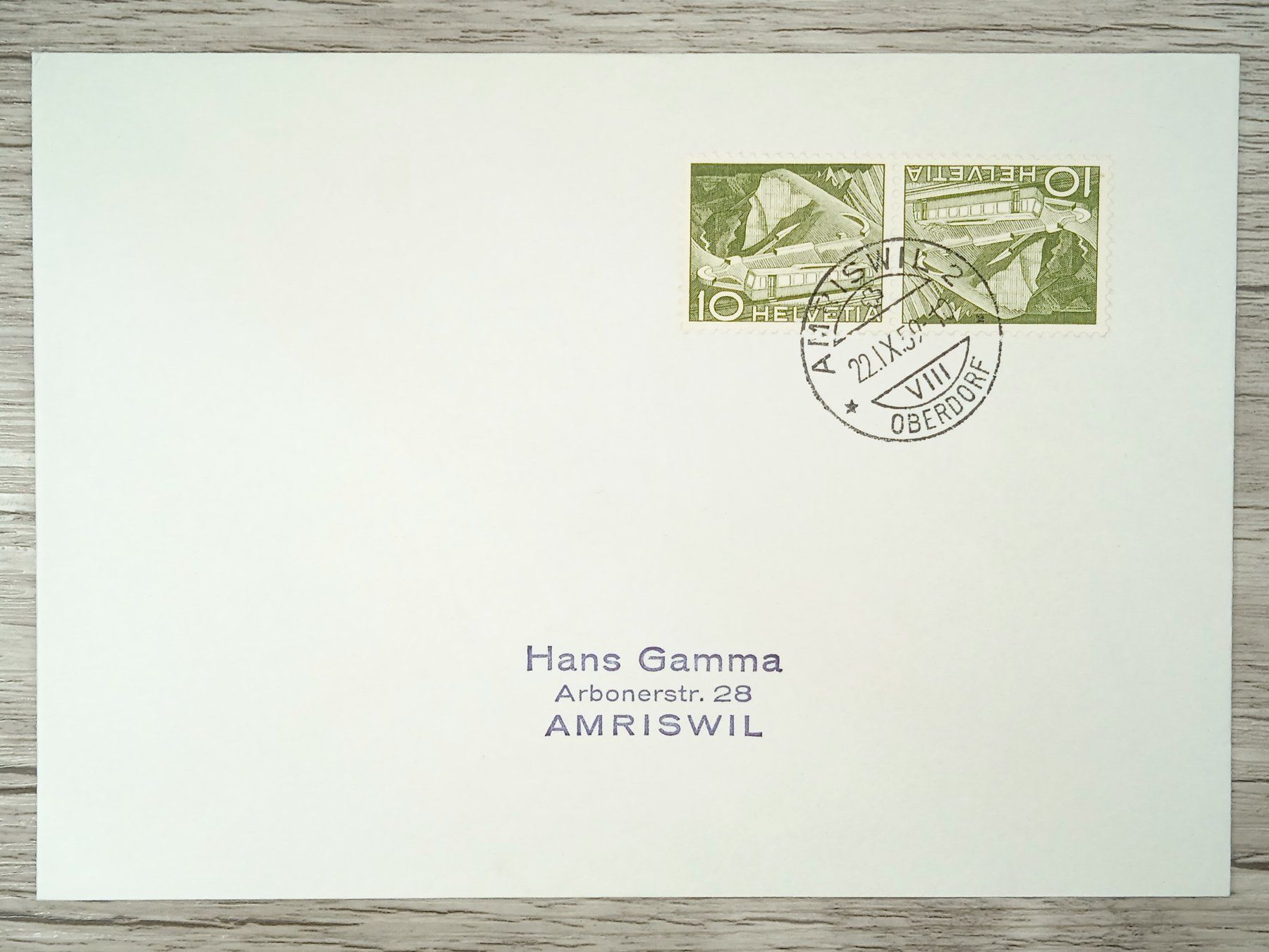 Tutti i francobolli: TR10 Enveloppe + Timbre Suisse 1959 – Usato da Cousset venduto da Patrick_Collections