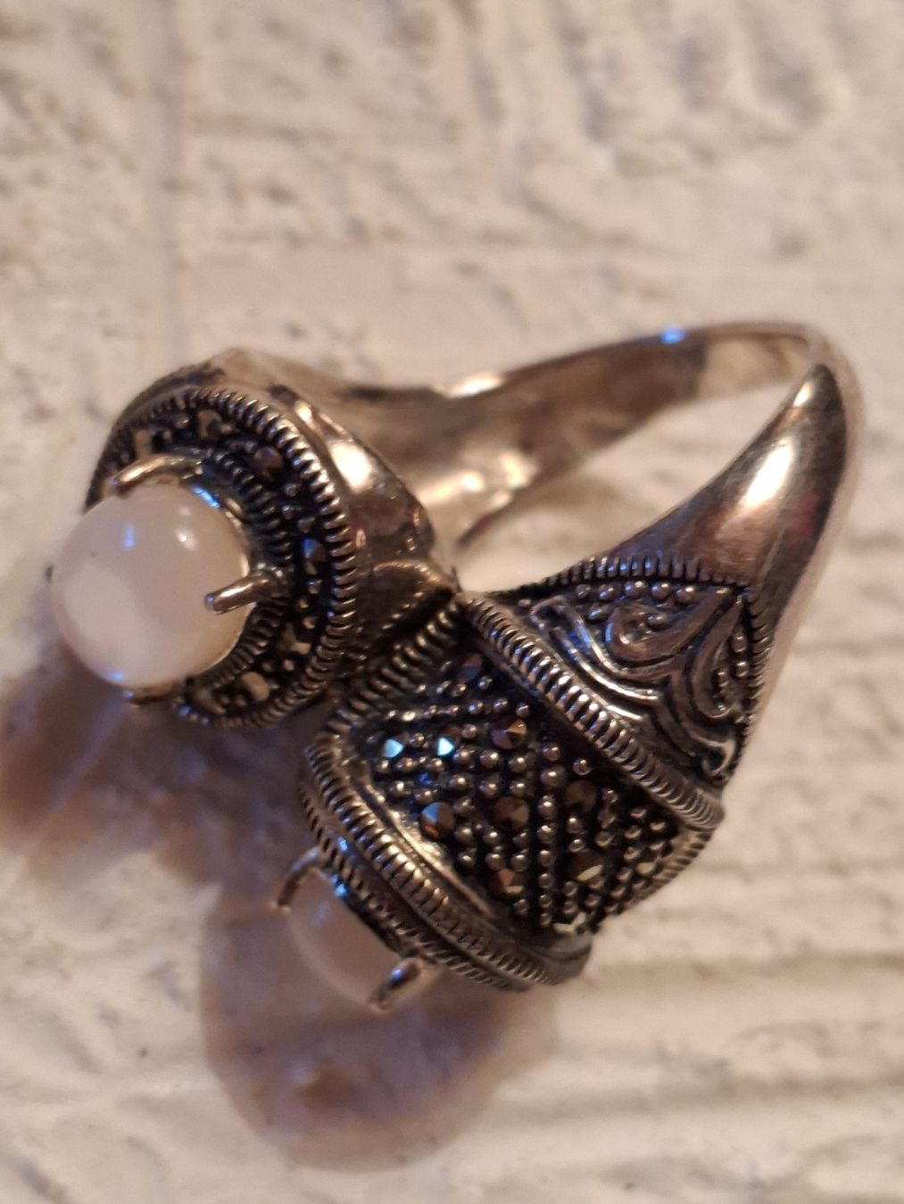 Ringe: VINTAGE RING AUS STERLINGSILBER MIT PERLMUTT &  MARKASIT – Neu (gemäss Beschreibung) aus Gretzenbach von schibaya 2